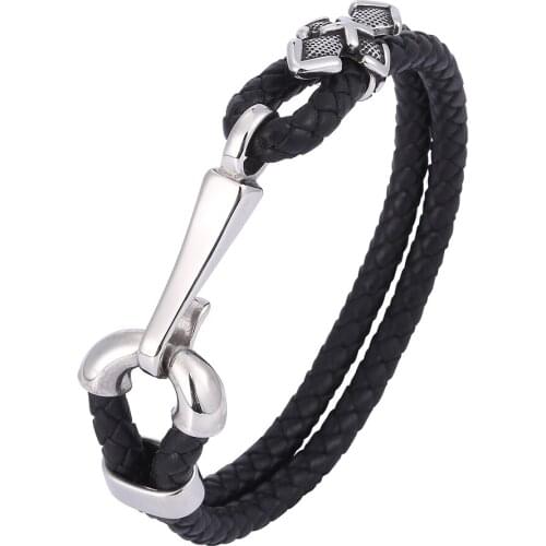 Fashion Men Jewelry Black/Red Braided Leather Bracelet New Stainless Steel Simple Hook Buckle Male Wrist Band Gifts