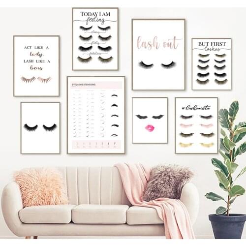 Fashion Eyelashes Extensions Quotes Posters Girls Room Wall Art Canvas Painting Lashes Pictures Prints Makeup Salon Wall Decor
