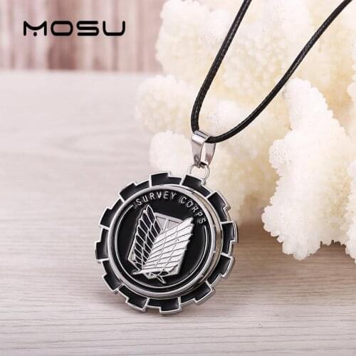 MOSU 12/pcs Hot Anime Attack on Titan Necklace Rotatable Scout Regiment Logo pendant High Quality metal Jewelry can dropshipping