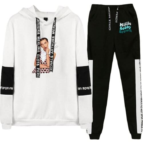 Millie bobby brown Two Piece Set Women/Men Harajuku Long Sleeve Hoodies+Jogger Pants Hip hop Casual Trendy Clothes