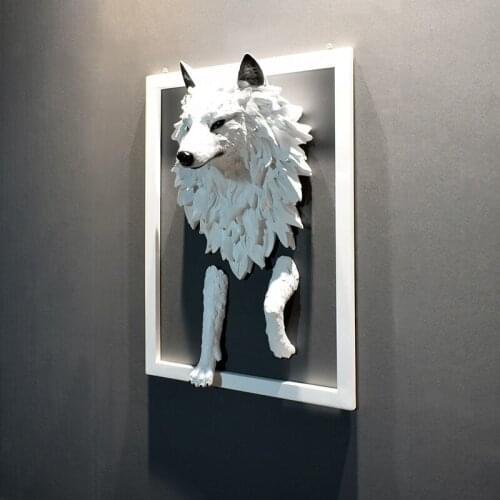 Wall Decoration Wall Hanging 3D Stereo Simulation Wolf Head Mural European Creative Background Wall Pendant Living Room Mural