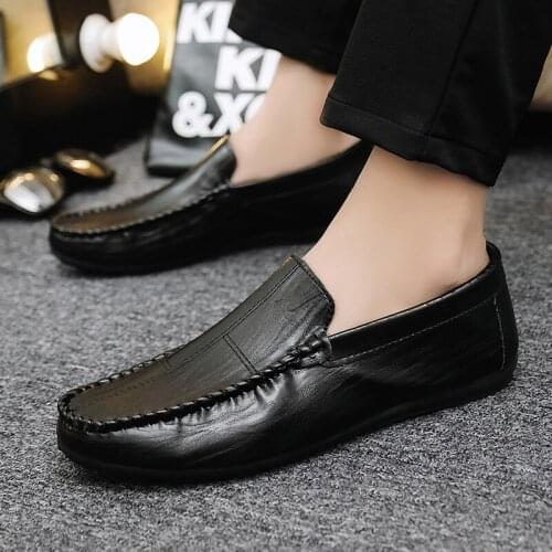 New Peas Shoes Mens Shoes Will Slip-on Flat Heel Pedal Driving Shoes Soft Lightweight Middle Aged Mens Fashion Casual Shoes