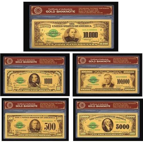 US Gold Plated Banknote Copy Paper Money Five Thousand Dollars Home Decoration Crafts USD Money Collection
