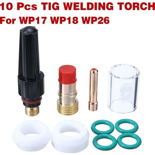 10Pcs Durable Welding Torch TIG Gas Lens Glass Cup Kit with O-rings Collet Nozzle Kit For WP-17 WP18 WP26 TIG Welding Torch