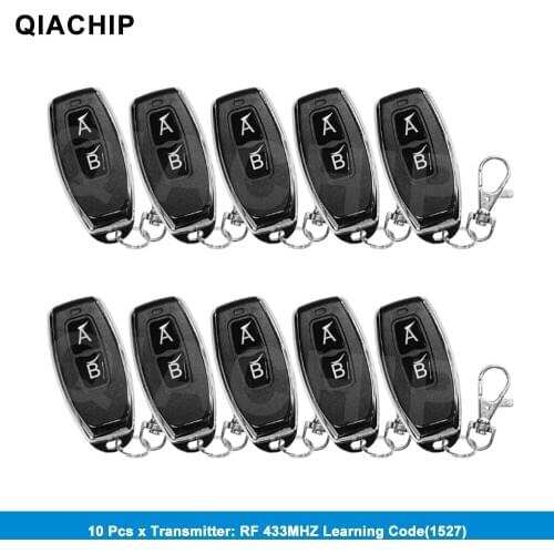QIACHIP 10PCS 433MHz Remote Control Learning Code 1527 EV1527 For Gate Garage Door Controller Alarm Key 433mhz Included Battery