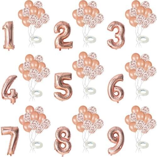 Happy Birthday 32inch Foil Number Balloon Sets Wedding Rose Gold Confetti Latex Balloons Baby Shower Kids Birthday Decor Globos