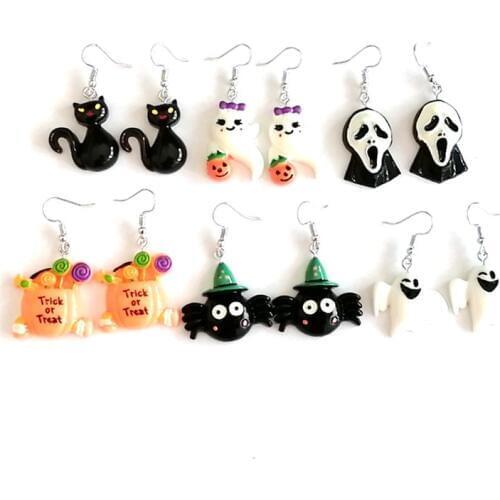 Halloween Earrings Black Cat Pumpkin white Ghost Drop Earrings Punk Rock Women Earrings Funny Party Jewelry Gift for Girl