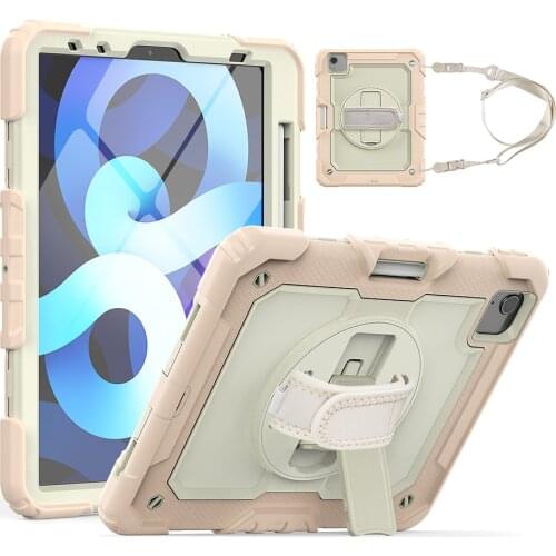 Silicone Case with Shoulder Strap Rotatable Kickstand for iPad Air 4 Pro 11 Shokcproof Cover 2021 2018 2020 Tablet Case+Film