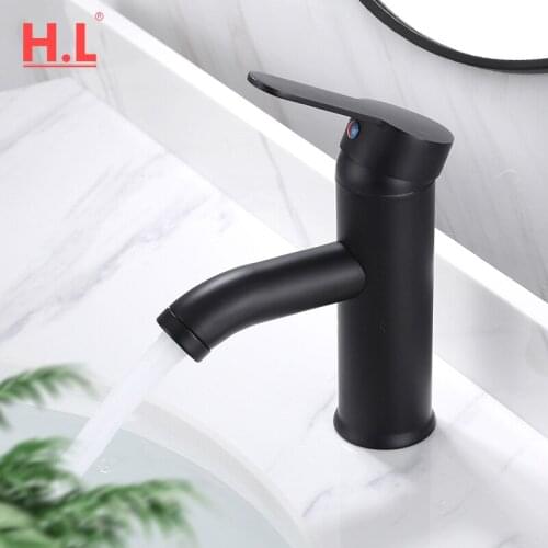 Stainless Steel Basin Faucets Matt Black Bathroom Sink Washbasin Tap Single Hole Hot&Cold Water Mixer Tap