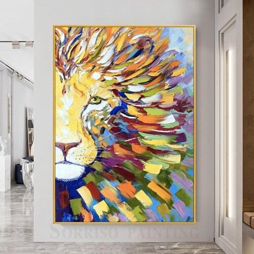Modern Oil Canvas Painting Color Lion Corridor Pictures Dining Posters And Prints Wall Art For Living Room Home Hallway Decor