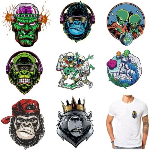 Heat Transfer Vinyl Monkey Sticker Iron-on Transfers For Clothing Alien Heat Transfer Stickers Clothing Sticker on Clothes Decor