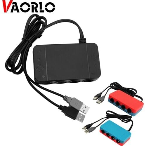 VAORLO USB to 4 Ports Adapter Converter For Gamepad For NGC To Wii GC Switch PC Game Handle With HOME Nintendo Switch Accessory
