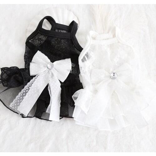 Spring New Black White Lace Dogs Dresses Fashion Cute Bow-knot Puppy Dog Clothes Skirts Chihuahua Poodle Clothing Pet Dog Dress