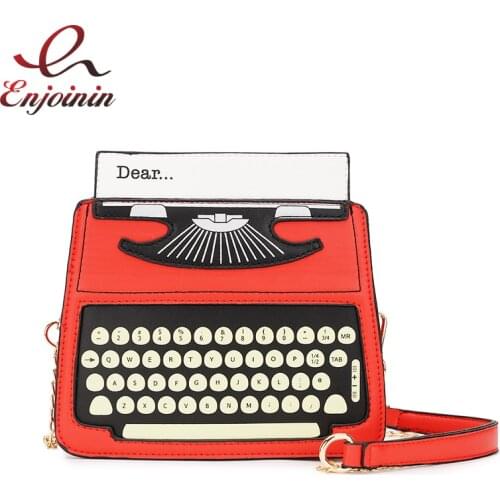 Vintage Typewriter Screen Print Vinyl Satchel Bag Women Shoulder Bag Crossbody Bag 2021 Clutch Bag Purses and Handbags