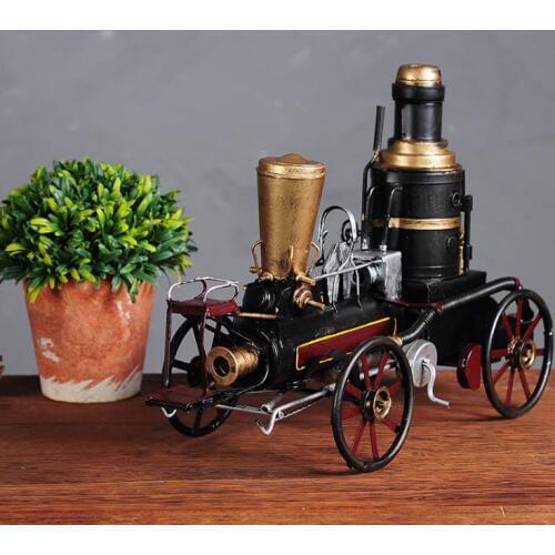 Vintage Creative Ornaments Handmade Metal Locomotive Wrought Iron Decorative Desktop Home Accessories Model Ornaments