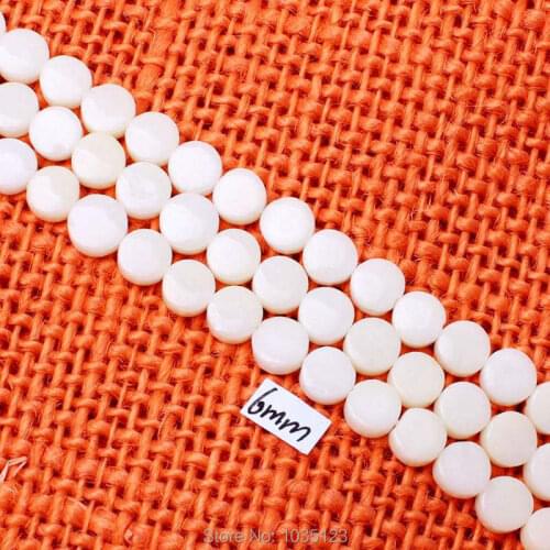 High Quality 6mm Smooth Natural White Coral Coin Shape Gems Loose Beads Strand 15" DIY Creative Jewellery Making w3053