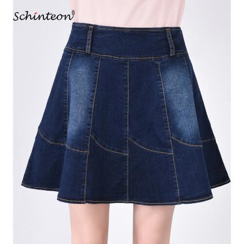 Plus Size S-9XL Women Summer Denim Mini Skirt High Waist A-Line Slim Skirt Sexy Blue Preppy style