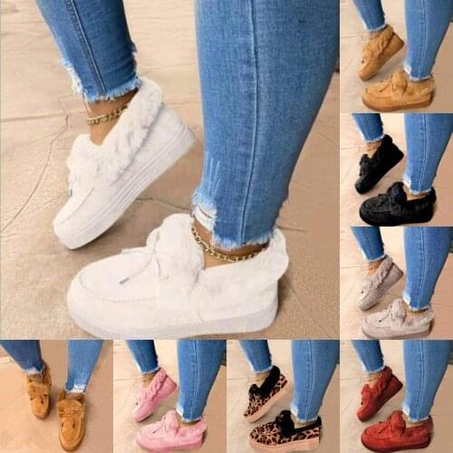 Women Ankle Boots Winter Warm Plush Suede Leather Snow Boots Casual Fashion Round Toe Bowknot Fluffy Fur Flat Platform Boots New