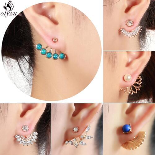 Oly2u Fashion Crystal Ear Jackets Earrings Double Sided Statement Earrings Women Piercing Jewelry Gifts for Teenage Girls