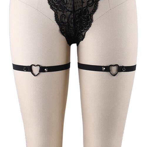 Womens Heart Ring Leg Garters Sock Sexy Black Fetish Strap Bondage Harness Thigh Stocking Suspender Belt