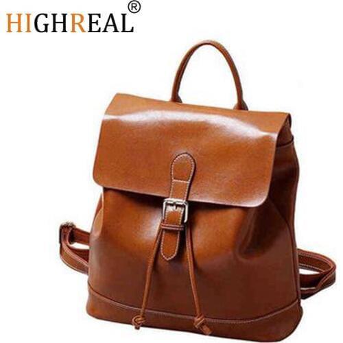 HIGHREAL Genuine Leather Backpacks Ladies Casual Vintage Cowhide Travel Backpack Oil Wax Leather Women and Girl Bags