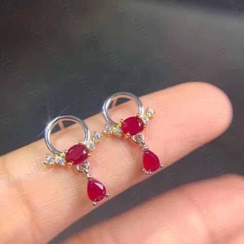 Womens 925 Silver Earrings Natural Pigeon Blood Ruby Earrings Two-color Plating Process Small Goldfish Design Small and Cute