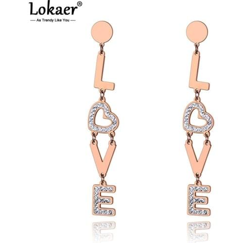 Lokaer Trendy Stainless Steel Love Heart Drop Earrings Jewelry Bohemia White Shining Crystal Dangle Earrings For Women E20001