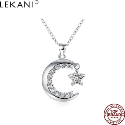 LEKANI Romantic Moon Stars Pendant Necklace For Women Shine 5A Clear Cubic Zirconia Necklaces Girl Engagement Fashion Jewelry
