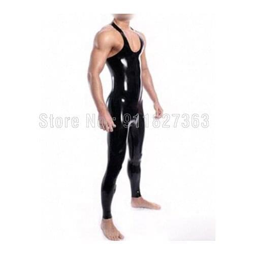 100% Handmade Latex Catsuit Black Mens Latex Rubber Bodysuit Sleeveless Garment Club Wear Jumpsuit Customized