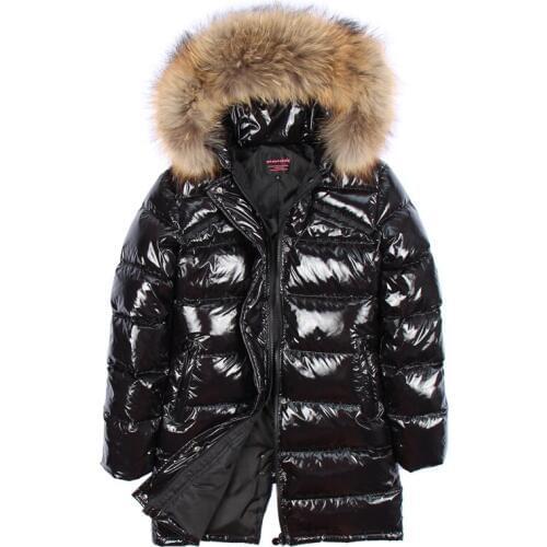 2018 Winter Jacket Women Real Fur Coat Long Parka Duck Down Coat Real Raccoon Fur Collar Thick Warm Black Streetwear New