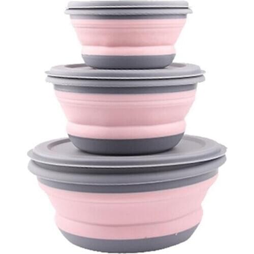 3Pcs/Set Bowl Sets Silicone Folding Lunch Box Folding Bowl Portable Silicone Folding Bowl Foldable Salad Bowl with Lid