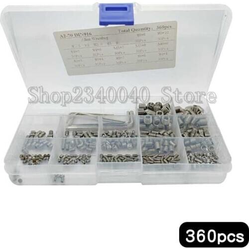 360pcs Hexagon Hex Socket Set Screw Assortment Kit M3 M4 M5 M6 M8 cone point screw Stainless Steel Headless Set Screw wrench