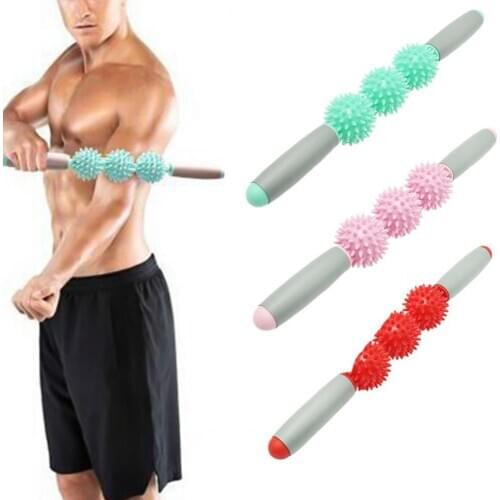 360 Rotation Yoga Massage Roller Stick with 3 Point Spiky Ball Yoga Block Body Leg Back Muscle Soreness Relief Training Tool