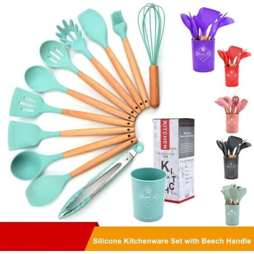 9/11PCS Silicone Cooking Utensils Set Non-stick Spatula Shovel Wooden Handle Cooking Tools Set With Storage Box Kitchen Tools