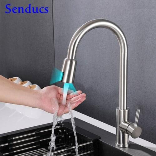 Touchless Kitchen Faucet Senducs Pull Out Kitchen Sink Faucets Water Saving Sensitive Kitchen Tap Brushed Sensor Kitchen Faucets