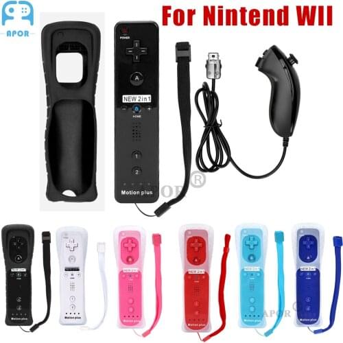 2 in 1 Wireless Remote Controller for Nunchuk Nintendo Wii Built-in Motion Plus Sensor Gamepad with Silicone Case Dropshipping