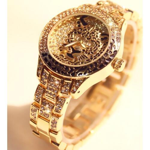 BS New Diamond Women Watch Rhinestone Watch Leopard Print Girl reloj mujer Luxury Stainless Steel Gold Ladies Wrist Watches