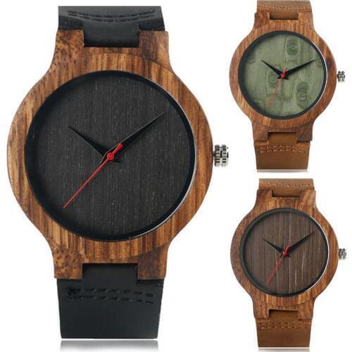 2019 New Fashion Watch Men Women Wood Round Dial Faux Leather Strap No Number Casual Analog Quartz Wrist Watch montre homme