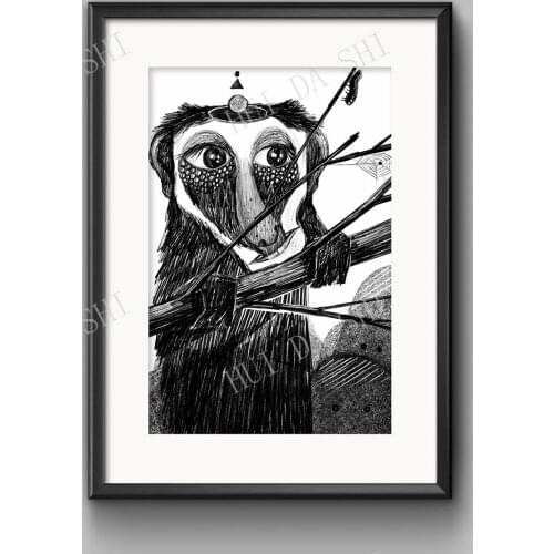 Pencil style digital illustration, represents a fantastic and surreal animal, brainless monkey