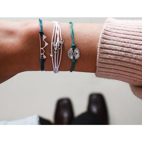 Docona Bohemia Compass Beads Mountain Peak Charm Bracelets for Women Handmade Adjustable Rope Chain Bracelet Set Pulseiras 4717