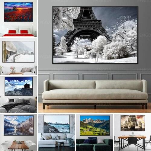 HD Prints Snow Mountain Sea Canvas Painting Wall Art Seasonal Scenery Poster Modular Pictures Modern Home Decoration Living Room