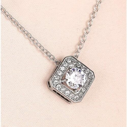 Huitan Delicate Square Shape Pendant Necklace For Women Dazzling Cubic Zirconia Elegant Female Wedding Jewelry Versatile Fashion