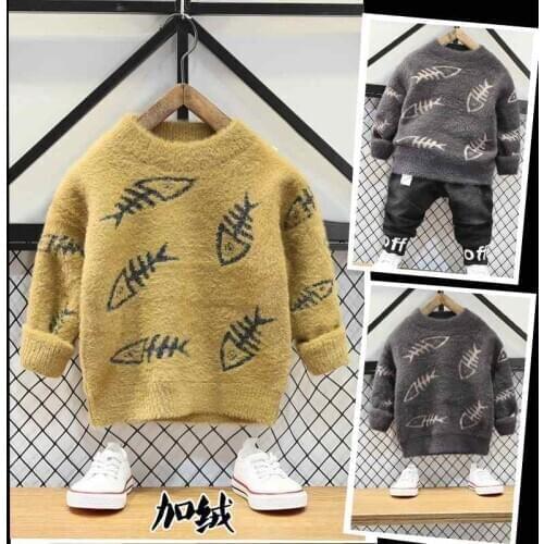 Ins hot baby boys sweater 4-11 years old Autumn and winter childrens sweater Cartoon fish bone baby clothes kids sweaters