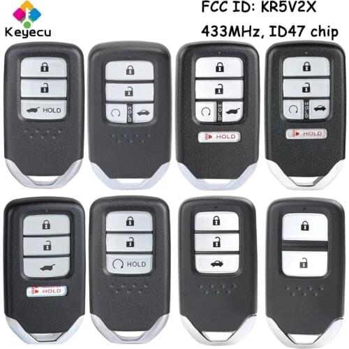 KEYECU for Honda Pilot CR-V Civic City Jazz Grace Fit Smart Remote Control Car Key With 2/ 3/ 4/ 5 Buttons 433MHz FCC ID: KR5V2X