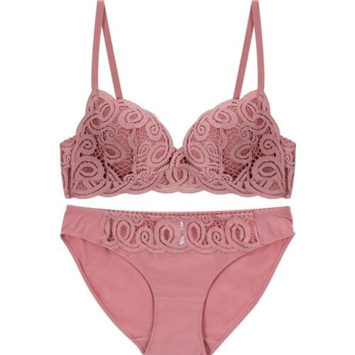 Hollow Out Lace Wireless Cotton Bra and Panties Set Underwear Sexy French Triangle Bra Women Lingerie Comfortable Breathable