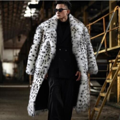 Leopard fur leather jacket mens warm faux mink fur leather coat men loose jackets suits collar winter thicken jaqueta de couro