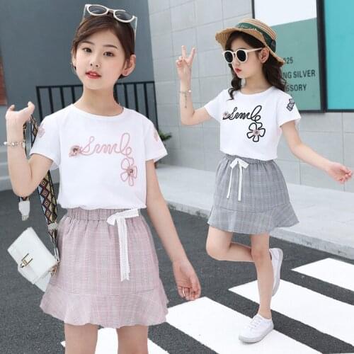 Summer Casual Comfortable T-shirt+Skirt 2pcs Kids Clothes For Girls Clothes Sets Outfit Girls Suit Teenage Children Clothing
