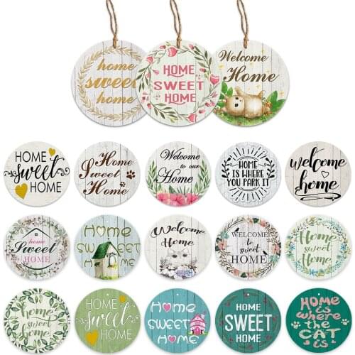 Sweet Home Round Wooden Signs Family Wood Pendant Plaque Home Decor Living Room Door Decoration Plates
