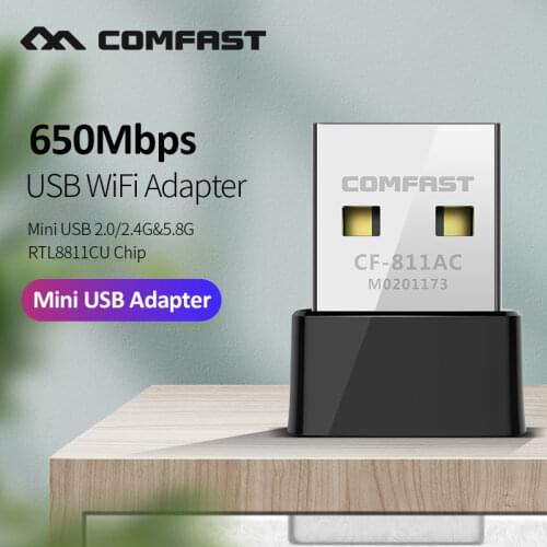 Mini USB WiFi Adapter 5.8GHz+2.4GHz 650Mbps Wireless Network Card Wifi Receiver 802.11ac Lan Wi-Fi Dongle