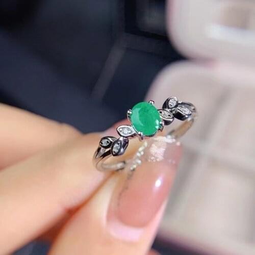 Fashion delicate limb leaf Natural green emerald Ring S925 Silver Natural Gemstone Ring Womens office party birthday Jewelry